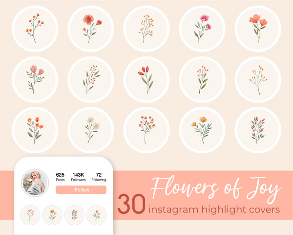 Instagram Highlight Covers, IG Highlights, Flowers Botanical Icons
