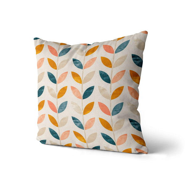 Decorative Throw Pillow Vintage Leaves Print, Retro Orange Leaf Pillow