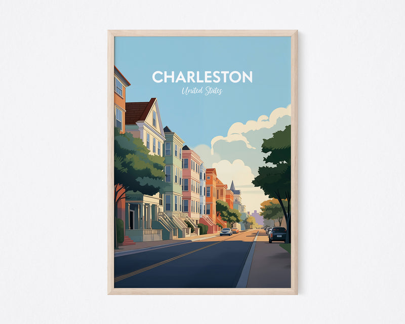 Charleston Print, Charleston Travel Print, Poster South Carolina, Charleston South Carolina Art Print, Travel Illustrations Southern Decor Vacation Gift Ideas