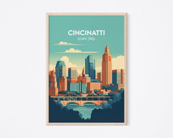 Cincinnati Travel Print, Cincinnati Print, United States Print, Cincinnati Poster, Cincinnati Ohio Print, Wedding Gift, Birthday Present