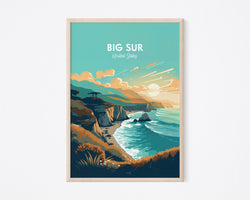 Big Sur California Retro Art Print, Big Sur Beach Print, Big Sur Illustration, Big Sur Vintage Minimal Design Poster, California Beach Print