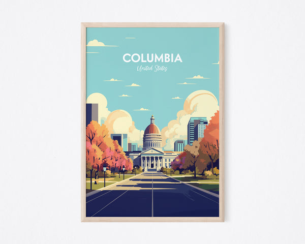 Columbia South Carolina Retro Art Print, Columbia Poster, Columbia Wall Art Illustration, Columbia Vintage Minimal Design Poster, USA Travel Print