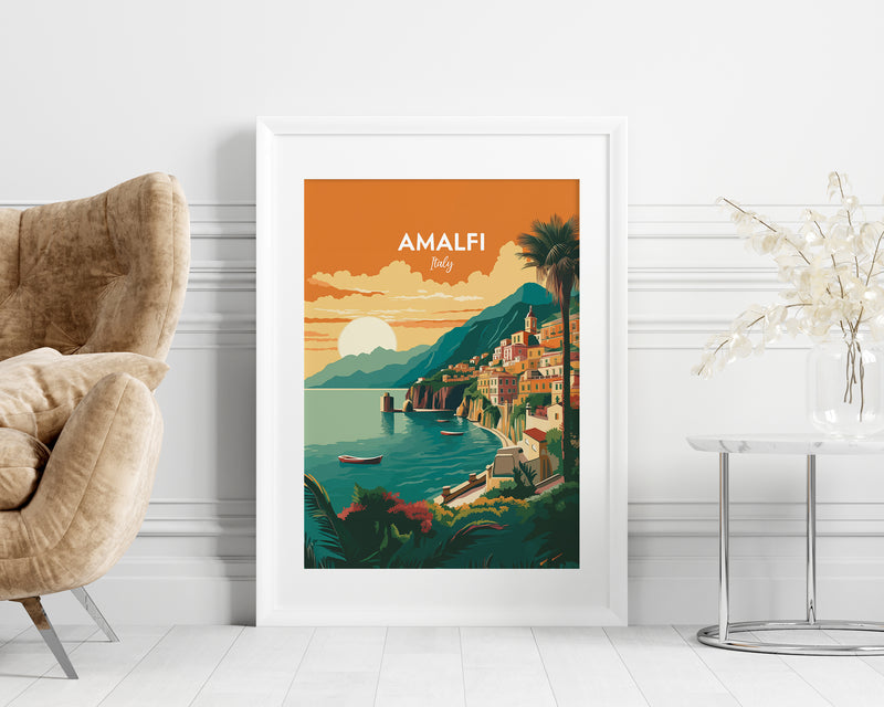 Amalfi Coast Print, Amalfi Coast Poster, Positano Italy Print, Positano Print, Italy Illustration Print, Vector Travel Print, Housewarming Gift, Wall Decor
