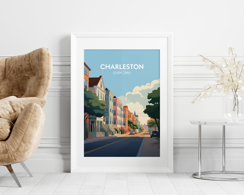 Charleston Print, Charleston Travel Print, Poster South Carolina, Charleston South Carolina Art Print, Travel Illustrations Southern Decor Vacation Gift Ideas