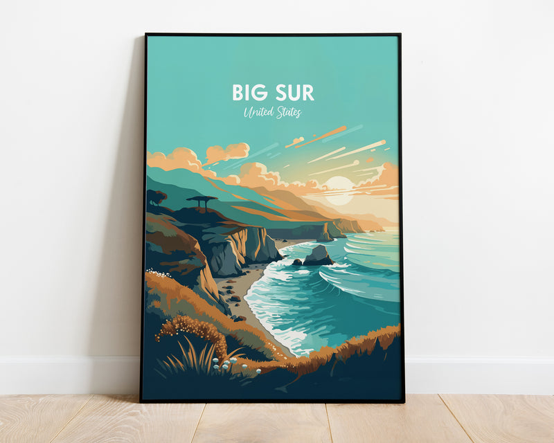 Big Sur California Retro Art Print, Big Sur Beach Print, Big Sur Illustration, Big Sur Vintage Minimal Design Poster, California Beach Print