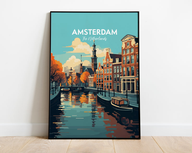 Amsterdam Travel Print, Amsterdam Poster, Netherlands Print, Amsterdam Print, Netherlands Illustration Print, Vector Travel Print, Housewarming Gift, Wall Decor