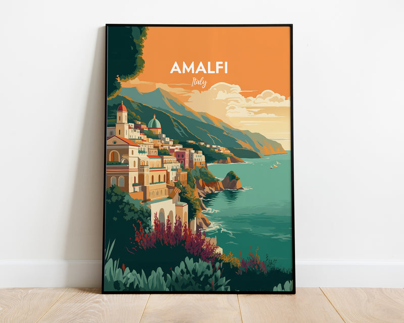 Amalfi Coast Travel Print, Amalfi Coast Poster, Italy Print, Positano Print, Positano Illustration Print, Vector Travel Print, Housewarming Gift, Wall Decor