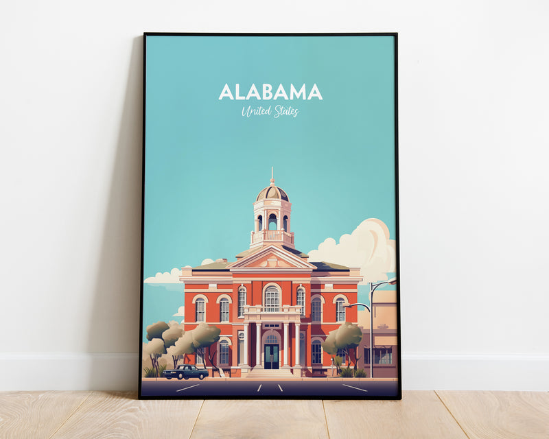 Alabama Travel Poster, Alabama City Print, America Print, United States Print, Illustration Print, Vector Travel Print, Vintage Minimal Travel Poster