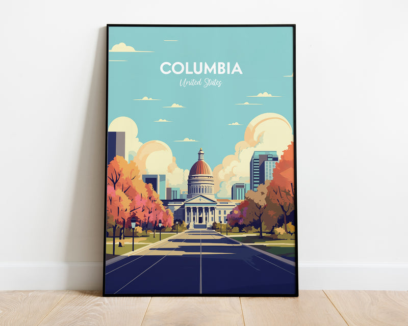 Columbia South Carolina Retro Art Print, Columbia Poster, Columbia Wall Art Illustration, Columbia Vintage Minimal Design Poster, USA Travel Print