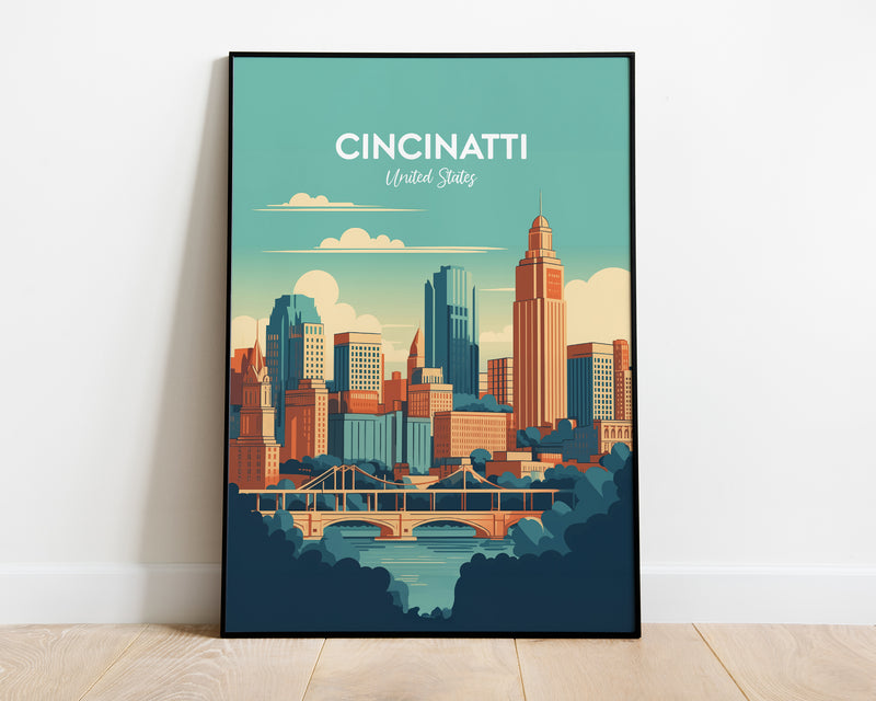 Cincinnati Travel Print, Cincinnati Print, United States Print, Cincinnati Poster, Cincinnati Ohio Print, Wedding Gift, Birthday Present