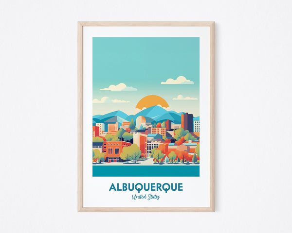 Albuquerque Travel Print, Albuquerque Print, Albuquerque New Mexico Wall Art, American City Print, Illustration Print, Vector Travel Print, Vintage Minimal Travel Poster