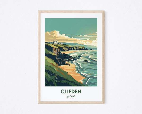 Clifden Ireland Print, Clifden Ireland Beach Print, Clifden Ireland Illustration, Clifden Ireland Shore Travel Print, Clifden Ireland Poster