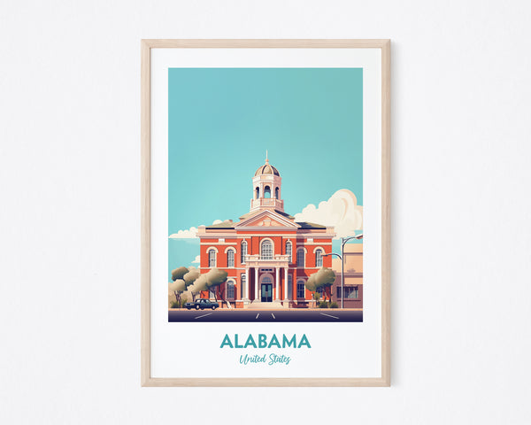 Alabama Travel Print, Alabama City Print, America Print, United States Print, Illustration Print, Vector Travel Print, Vintage Minimal Travel Poster
