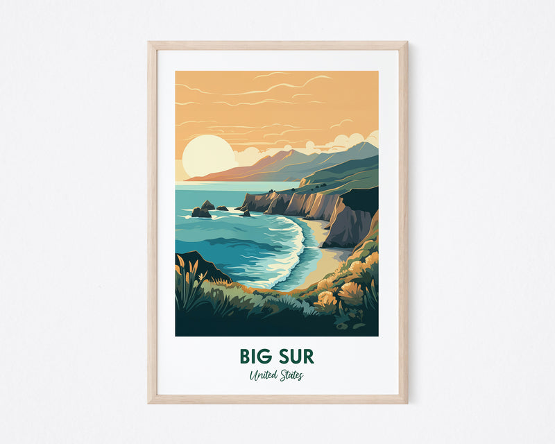 Big Sur Travel Poster, Big Sur Beach Print, Travel Print of Big Sur, California