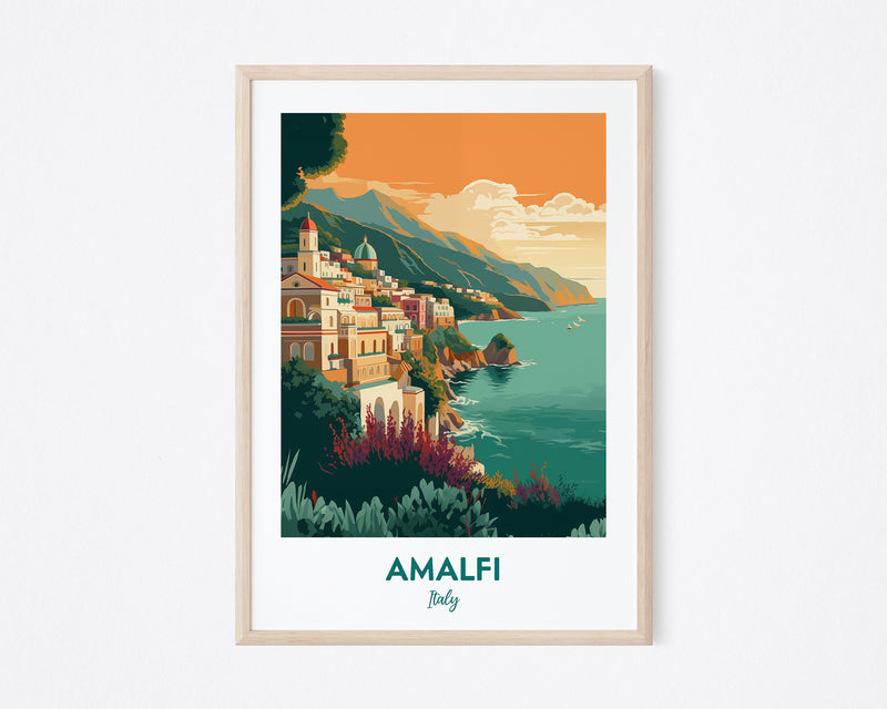 Amalfi Coast Travel Print, Amalfi Coast Print, Italy Print, Positano Print, Positano Illustration Print, Vector Travel Print