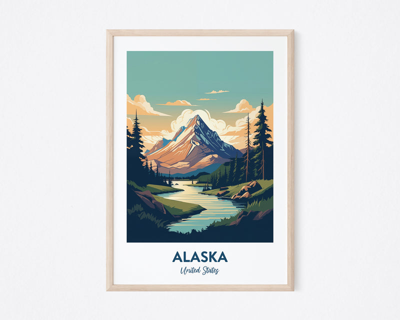 Alaska Travel Print, Mountain Print, Mountains Wall Art, Alaska Print, Illustration Print, Vector Travel Print