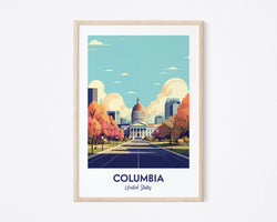 Columbia South Carolina Retro Art Print, Columbia Poster, Columbia Wall Art Illustration, Columbia Vintage Design Poster, USA Travel Print