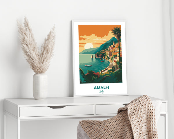 Amalfi Coast Print, Amalfi Coast Poster, Positano Italy Print, Positano Print, Italy Illustration Print, Vector Travel Print