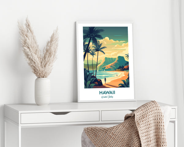 Hawaii Travel Poster, Hawaii Travel Print, Hawaii Beach Print, Beach Poster, Hawaii Landscape Print, Vintage Hawaii Poster