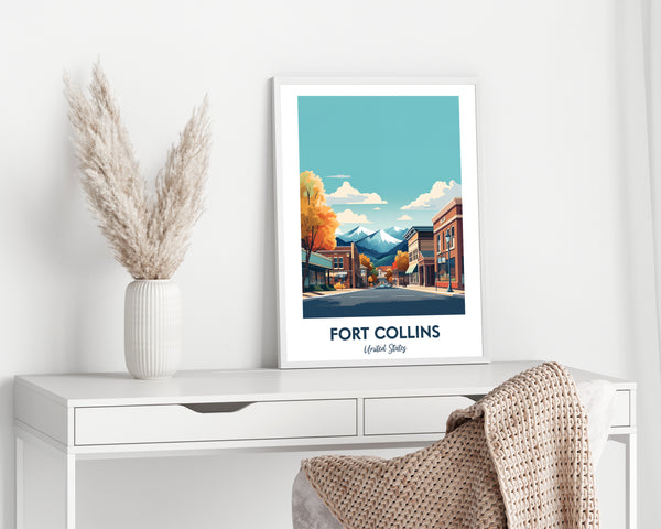Fort Collins Print, Fort Collins Colorado Retro Art Print, Fort Collins Colorado Illustration, Fort Collins Colorado Travel Print