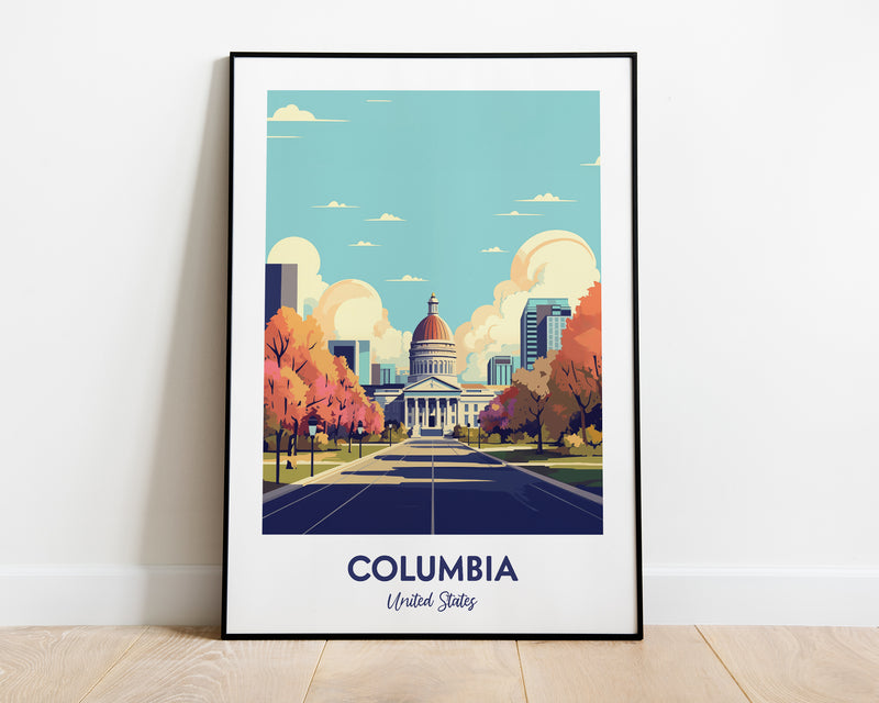 Columbia South Carolina Retro Art Print, Columbia Poster, Columbia Wall Art Illustration, Columbia Vintage Design Poster, USA Travel Print
