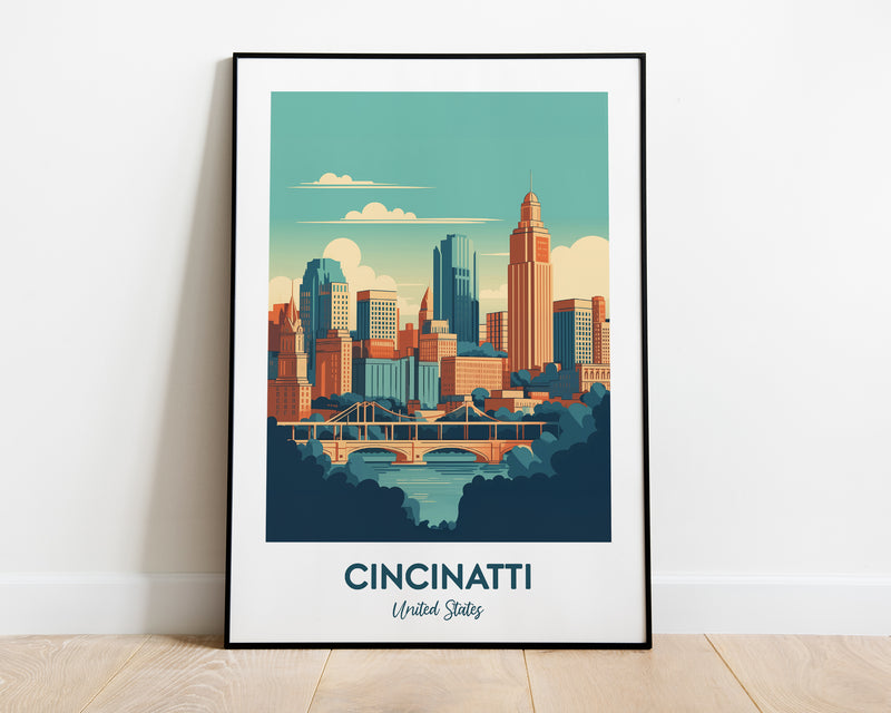 Cincinnati Travel Print, Cincinnati Print, United States Print, Cincinnati Poster, Cincinnati Ohio Print