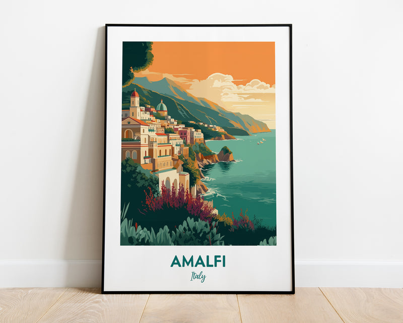 Amalfi Coast Travel Print, Amalfi Coast Print, Italy Print, Positano Print, Positano Illustration Print, Vector Travel Print