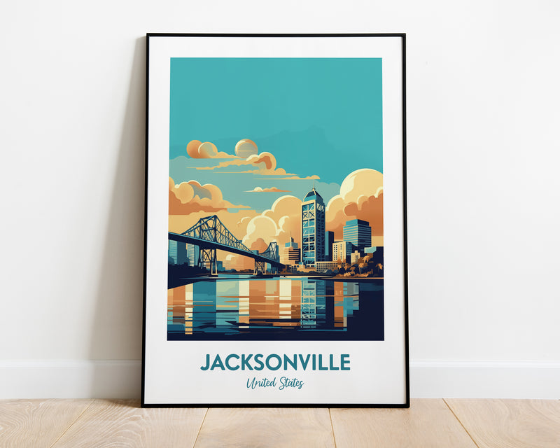 Jacksonville Print, Jacksonville Poster, City Print, USA Travel Print, USA City Downtown, Travel Poster, City Skyscrapers Illustration Poster