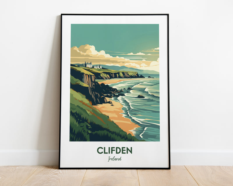 Clifden Ireland Print, Clifden Ireland Beach Print, Clifden Ireland Illustration, Clifden Ireland Shore Travel Print, Clifden Ireland Poster