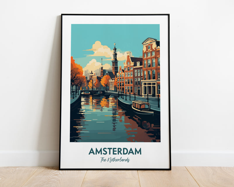 Amsterdam Travel Print, Amsterdam Poster, Netherlands Print, Amsterdam Print, Netherlands Illustration Print, Vector Travel Print