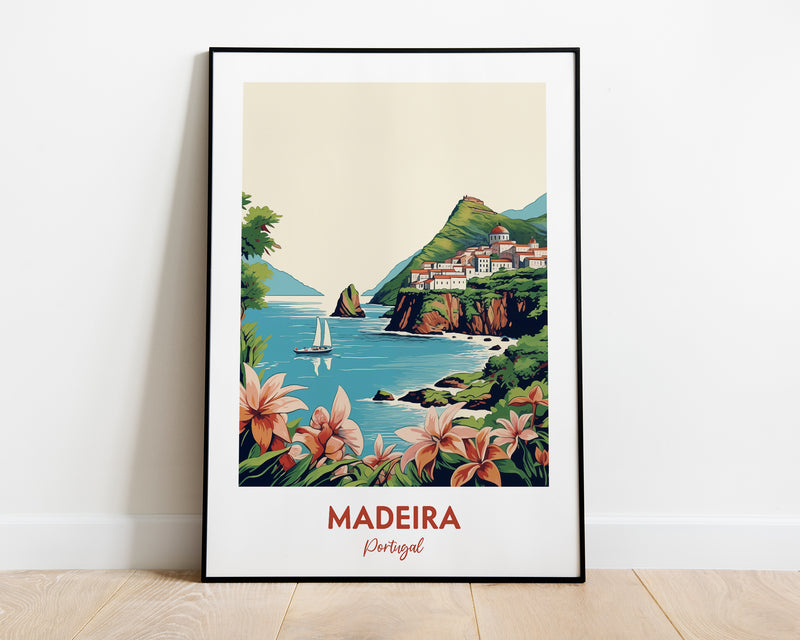 Madeira Travel Poster - Madeira Print, Portugal Print, Funchal Print, Madeira Poster, Beach Print, Portugal Wall Art, Portuguese Travel Art