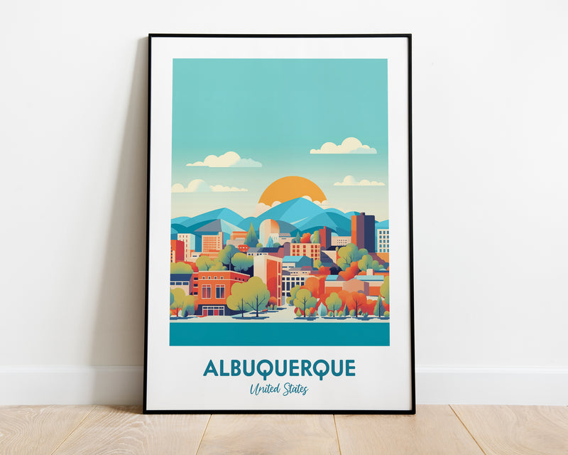 Albuquerque Travel Print, Albuquerque Print, Albuquerque New Mexico Wall Art, American City Print, Illustration Print, Vector Travel Print, Vintage Minimal Travel Poster