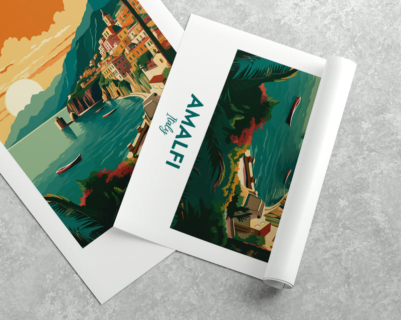Amalfi Coast Print, Amalfi Coast Poster, Positano Italy Print, Positano Print, Italy Illustration Print, Vector Travel Print