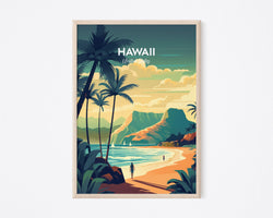 Hawaii Travel Poster, Hawaii Travel Print, Hawaii Beach Print, Beach Poster, Hawaii Landscape Print, Vintage Hawaii Poster, USA Home Decor