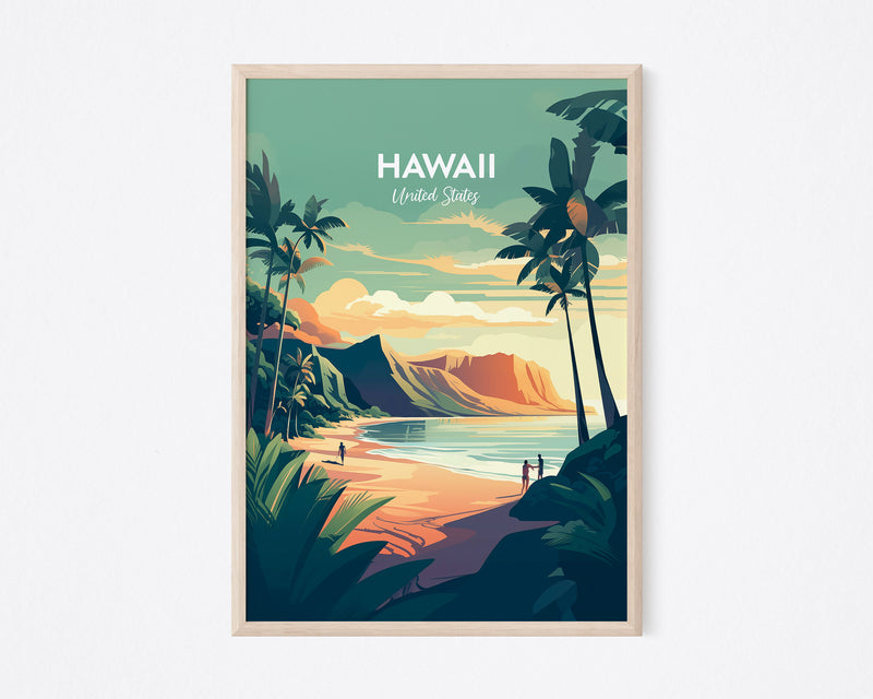 Hawaii Travel Print, Hawaii Travel Poster, Hawaii Landscape Print, Tropical Paradise View Art, Hawaii Travel Poster, Vintage Hawaii Poster