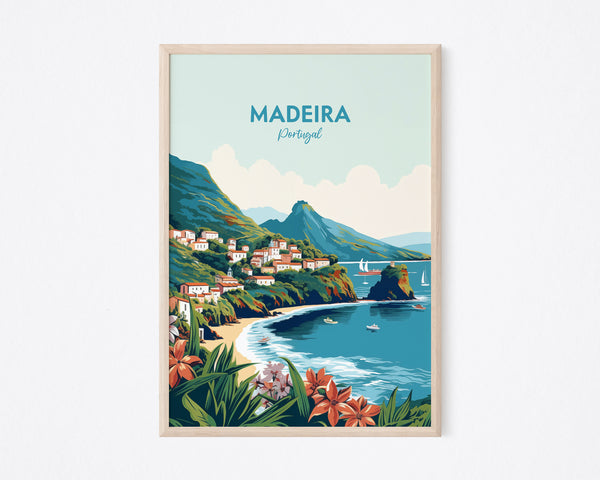 Funchal Madeira Travel Print - Madeira Print , Funchal Poster, Madeira Print, Beach Print, Portugal Poster