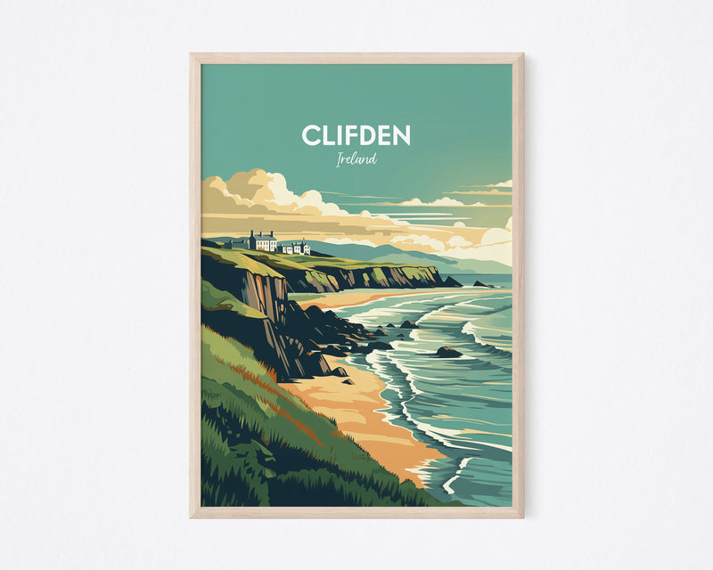 Clifden Ireland Print, Clifden Ireland Beach Print, Clifden Ireland Illustration, Clifden Ireland Shore Travel Print, Clifden Ireland Poster