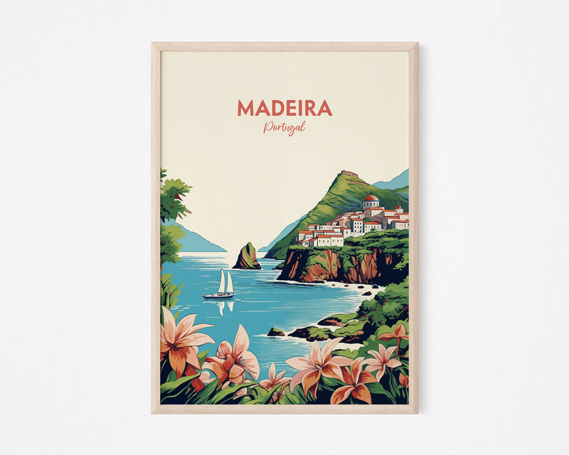Madeira Travel Poster - Madeira Print, Portugal Print, Funchal Print, Madeira Poster, Beach Print, Portugal Wall Art, Portuguese Travel Art