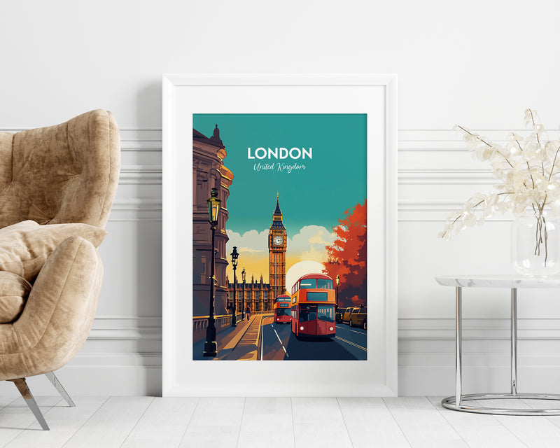 London Travel Poster - United Kingdom, London Poster, Big Ben Print, London Print, Big Ben Poster, England Print