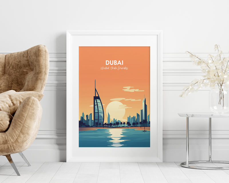 Dubai Travel Print, Dubai Print, Dubai UAE Poster, United Arab Emirates Print, Dubai Illustration Print, Dubai Vintage Poster, Summer Travel Print