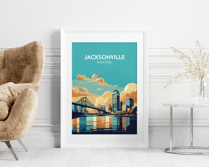 Jacksonville Print, Jacksonville Poster, City Print, USA Travel Print, USA City Downtown, Travel Poster, City Skyscrapers Illustration Poster