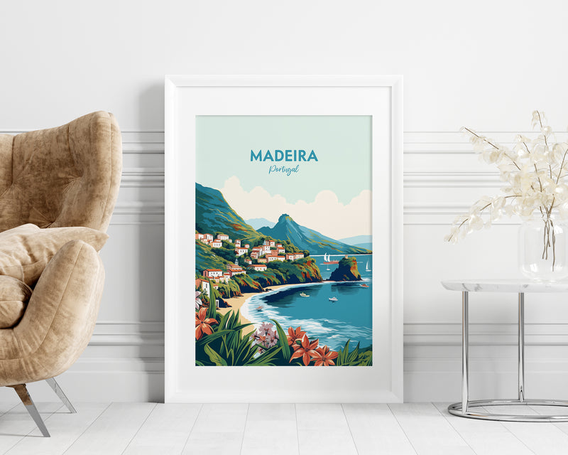 Funchal Madeira Travel Print - Madeira Print , Funchal Poster, Madeira Print, Beach Print, Portugal Poster