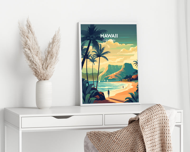 Hawaii Travel Poster, Hawaii Travel Print, Hawaii Beach Print, Beach Poster, Hawaii Landscape Print, Vintage Hawaii Poster, USA Home Decor