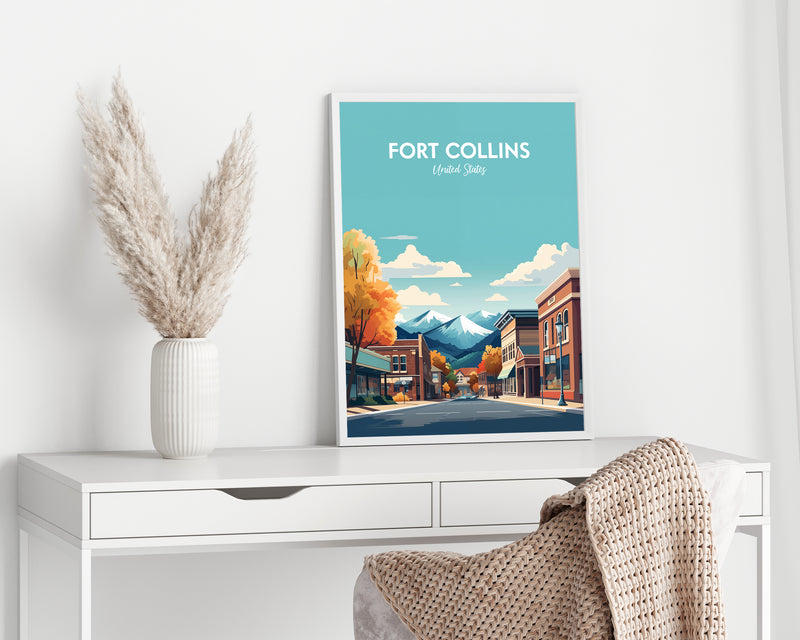 Fort Collins Print, Fort Collins Colorado Retro Art Print, Fort Collins Colorado Illustration, Fort Collins Colorado Travel Print