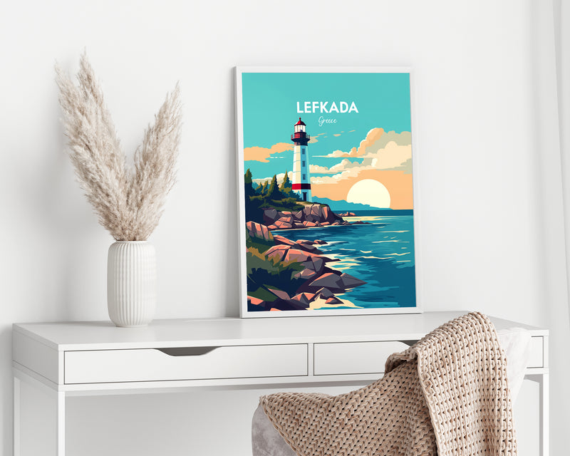 Lefkada Travel Print - Greece, Lefkada Print, Lefkada Poster, Lefkada Lighthouse Print, Lighthouse Poster