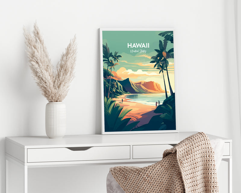 Hawaii Travel Print, Hawaii Travel Poster, Hawaii Landscape Print, Tropical Paradise View Art, Hawaii Travel Poster, Vintage Hawaii Poster