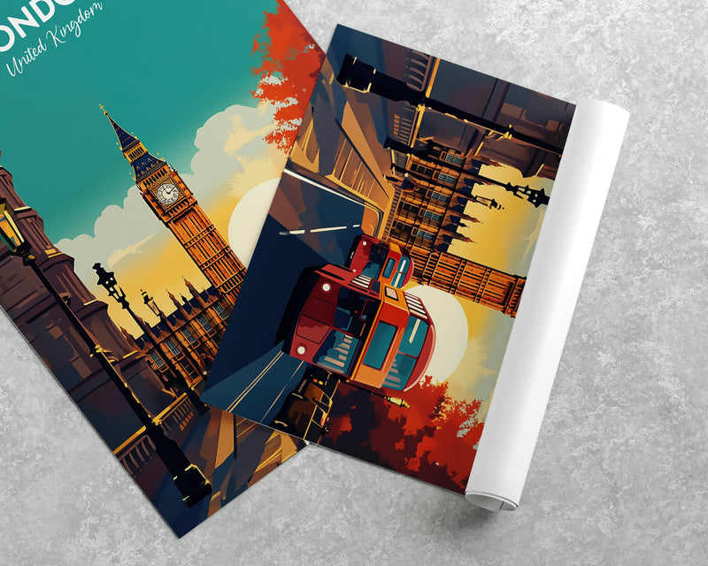 London Travel Poster - United Kingdom, London Poster, Big Ben Print, London Print, Big Ben Poster, England Print
