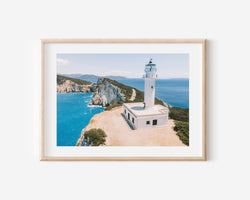Greece Photography Travel Print, Lefkada Greek Island Aerial Lighthouse
