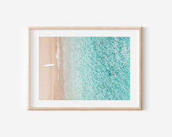 Aerial Beach Print, Surf Board Ocean Home Decor