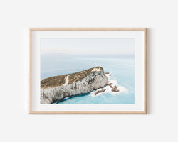 Greece Photography Art Print, Aerial Greece Lighthouse Blue Pastel Print